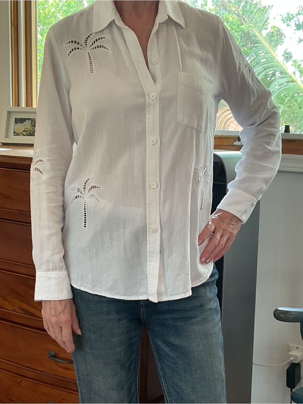 Rails White Palm Eyelet Button-Down Shirt